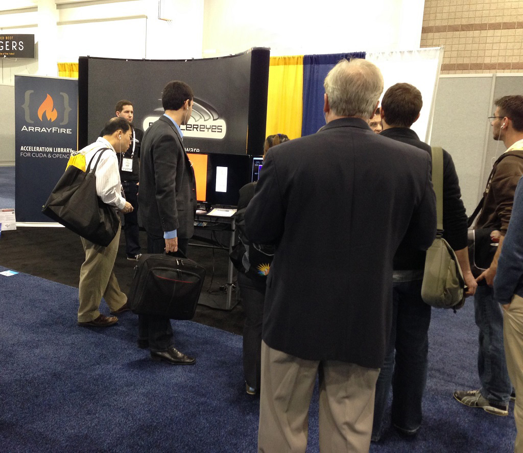 Visitors to the AccelerEyes exhibit check out the ArrayFire OpenCL Demo on ARM Mali at the Supercomputing Conference.